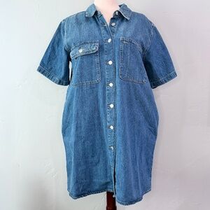 🌻 Universal Thread Denim Shirt Dress — Button Front — Medium Wash — Size L